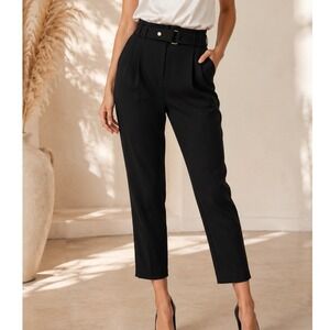 Chico's Black High Waisted Belted Pleated Ankle Trousers Dress Pants Size 2P